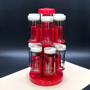 Vintage 80s COPCO MODSTYLE Red Spinner Spice Rack with Original 12 Jars - Rare